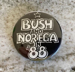 BUSH AND NORIEGA IN '88 POLITICAL PINBACK BUTTON - Picture 1 of 2