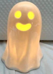 5" Halloween LED White Ceramic Smiling Ghost NWOT, Lights up spooky decor - Picture 1 of 5