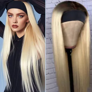Long Straight Blonde Headband Synthetic Wigs No Lace Glueless Cos Party Wig - Picture 1 of 6