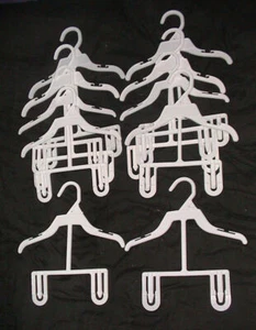 12 WHITE PLASTIC HANGERS-10 INCH OUTFIT HANGERS-CLOSET ORGANIZERS-PRE OWNED - Picture 1 of 1