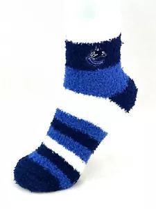 Vanvouver Canucks Hockey Blue & White Rainbow Stripe Fuzzy Socks - Picture 1 of 2