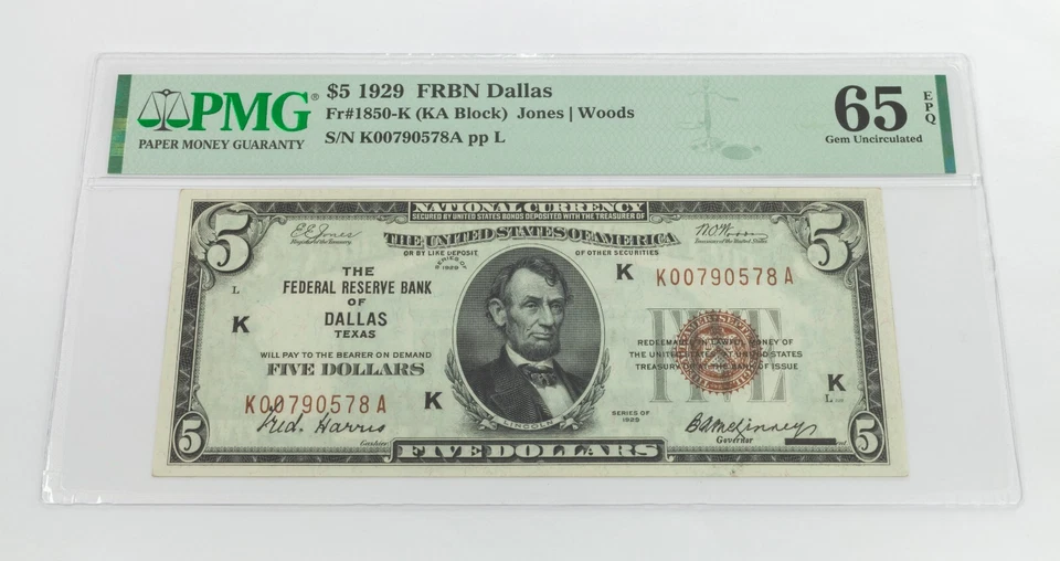 1929 National Dallas Fr #1850-K (KA Block) Graded by PMG Gem Unc 65 EPQ - Image 1 of 4