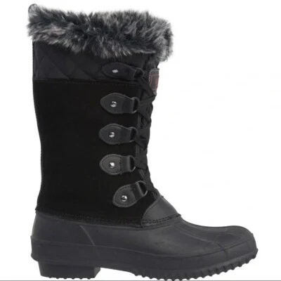 Botas altas para mujer Khombu Colby 6 negras ribete de piel sintética con cordones 3M Thermolite Foto 1 de 4