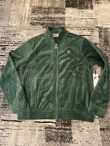 New Men's Fila Sport O-Fit Velour Track Jacket Green Medium M - Picture 1 of 7