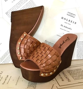 Free People Cassie Clog Sandal Brown Weave Platform Wedge Cassie Mule 40 /9 NEW - Picture 1 of 6