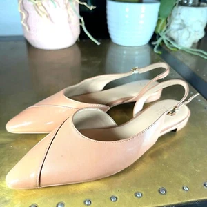 27 Edit Pointed Toe Flats Makenna Slingback Casual Chic Leather Nude Brown 9 - Picture 1 of 8