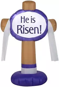 Letrero de Pascua Gemmy Airblown al aire libre “He Is Risen”, 3,5 pies de alto, marrón - Imagen 1 de 1