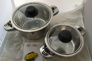 2 SWISS RIKON Stainless Steel INDUCTION Cook Pots + Glass Lid 16-20cm- Ref 136 - Picture 1 of 16