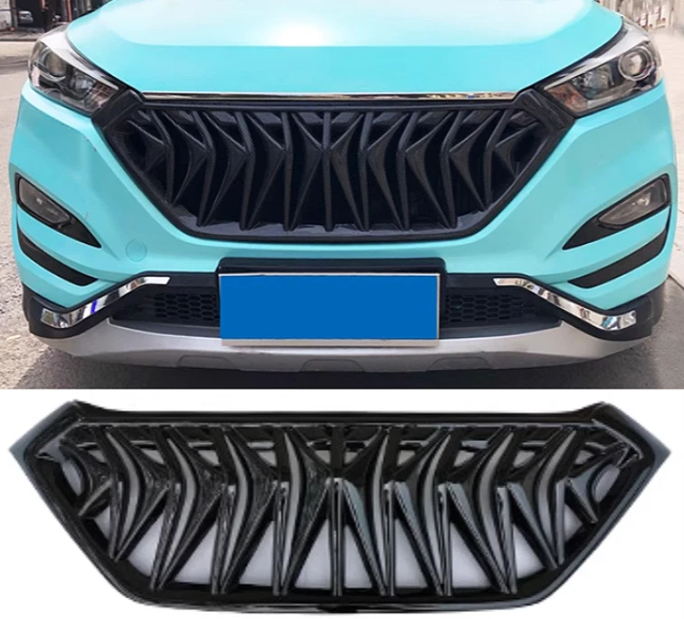 For Hyundai 2016-18 Tucson Carbon Pattern Black ABS Grill Front Radiator Grille - Image 1 of 3