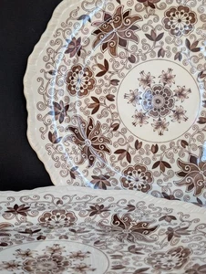 Platos de cena antiguos de piedra de hierro de albañil "Bow Bells" marrón transferware, juego de 5 - Imagen 1 de 5