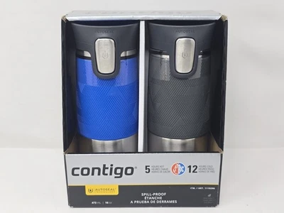 Contigo Autoseal 16oz Stainless Spill-Proof Travel Mug 2-Pack, Stock Blue & Gray - Image 1 of 4