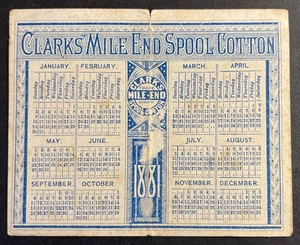 Clark’s Mile End Spool Cotton 1881 small Calendar Victory and Peace - Picture 1 of 2