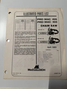 Motosierra McCulloch Pro MAC 155 y 165 lista de piezas ilustrada 1983 8 páginas - Imagen 1 de 2