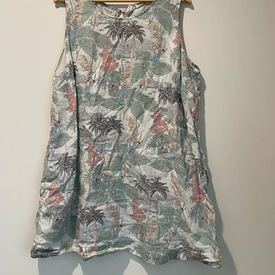 C&C California Tropical Palm Floral Toucan 100% Linen Sleeveless Dress Sz 2X - Image 1 of 4