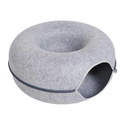 Donut Cat Tunnel Bed for 2 Cats – Felt Cave House & Interactive Play Toy - Image 1 of 4