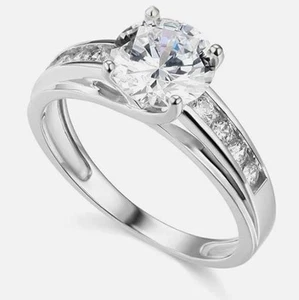 3 kt Rundschliff simulierter Diamant Verlobungsring Ehering 14 K Weißgold plattiert - Bild 1 von 8