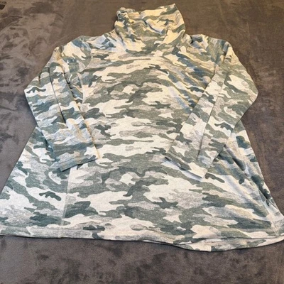 Susan Graver 周末迷彩圆领束腰上衣绿色白色女式 XL — 第 1/4 张图片