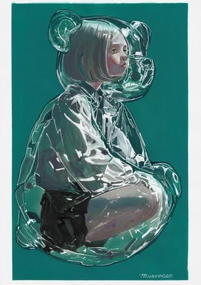 pintura original A3 430DO obras de arte medios mixtos moderna niña oso Foto 1 de 4