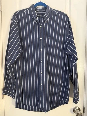 Camisa Oxford Masculina Vintage Náutica Azul Listra Branca Manga Longa Grande - Imagem 1 de 4