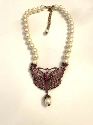 HEIDI DAUS искусственного жемчуга розовый Swarovski кристалл бабочка подвеска ожерелье  - Изображение 1 из 4