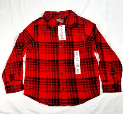 Cat & Jack Boy's Size XS (4-5) Flannel Long Sleeve Button Up Shirt Red Plaid - Image 1 of 4