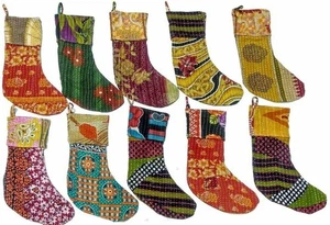 Lotto all'ingrosso 50 pezzi Kantha calze natalizie vintage calze e appendiabiti decorazioni - Foto 1 di 2