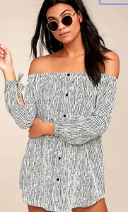 Vestido Lulus para mujer negro blanco a rayas hombro talla pequeña - Imagen 1 de 9