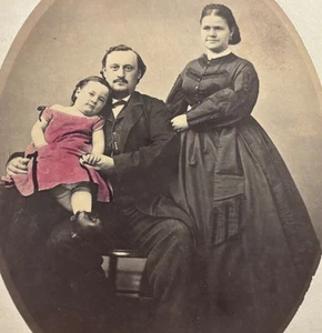 1860's Oval Photograph ID'd Family Interesting Colorization w Revenue Stamp - Picture 1 of 5