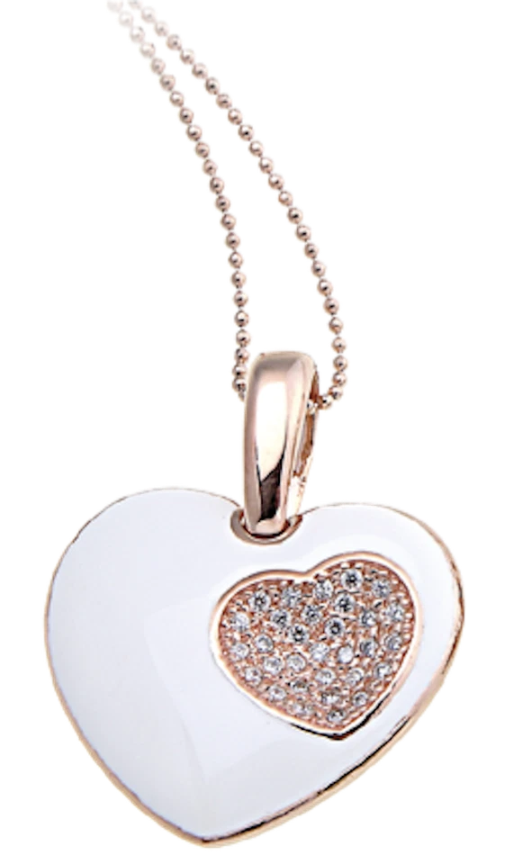 COLLANA GIROCOLLO DOPPIO CUORE SMALTO BIANC ZIRCONI ARGENTO 925 ANALLERGICO ARVI - Immagine 1 di 1