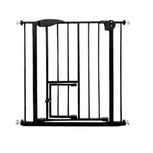Baby Safety Gate Pet Dog Barrier Stair with Cat Flap Slate Guard Door 75x82cm - Picture 1 of 13