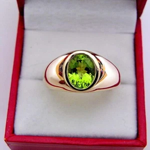 Natural Peridot Gemstone with 925 Sterling Silver Rose gold finish Men's Ring - Picture 1 of 5