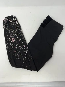 CXJ Justice Girl Black Leggings Size 10 Pink Gold Spatter Art Stretchy Used GHJ0 - Picture 1 of 5