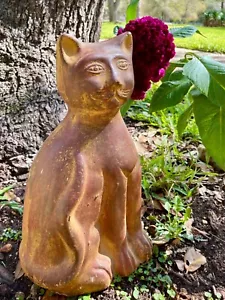 Heavy Terracotta Ceramic Cat Garden Statue Cat Door Stop Garden Art Outdoor - Picture 1 of 13