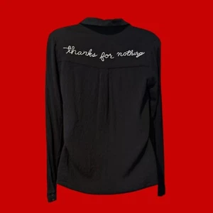 "THANKS FOR NOTHING" embroidered nihilistic emo scene kid shirt goth top XS S 3C - Picture 1 of 9