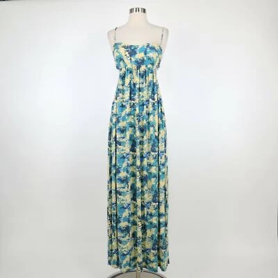 Maxi Vestido sin Mangas Rachel Pally S Pequeño Espalda Abierta Corte Azul Amarillo Verde Jersey Foto 1 de 4