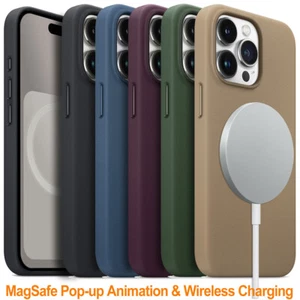 Leather Case Cover w/ MagSafe Animation For iPhone 15 | Plus | Pro 12 13 Pro Max - Photo 1 sur 38