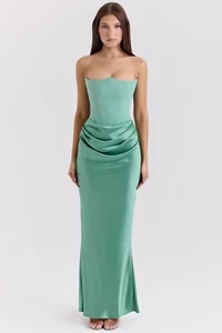 HOUSE OF CB 'Persephone' Jade Strapless Corset Maxi Dress S 8/10 PLUS CUP 4512 - Picture 1 of 11