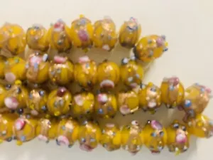 82 Yellow Venetian Murano wedding cake beads Necklace Lamp Work - Picture 1 of 8