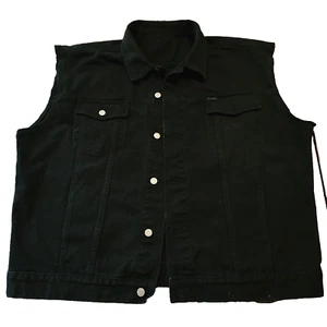 Men's 4XL 3XL distressed black denim cut-off vest GUESS biker rocker trucker - Picture 1 of 11