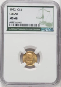 GRANT 1922 Gold Commemorative G$1 NGC MS68, Top Pop, Only 1 Higher - Picture 1 of 4