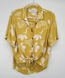 Faithful The Brand Anthropologie Toulin Floral Top Tie Front Floral Yellow Sz 8 - Picture 1 of 16