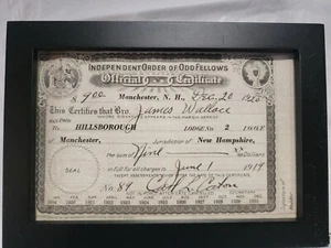 Certificado de miembro ceremonial IOOF Odd Fellows 1920 corazón mano antiguo fraterno - Imagen 1 de 8