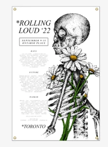 ROLLING LOUD Huge PUSHING DAISIES Skeleton FESTIVAL FLAG Banner TORONTO 2022 NEW - Picture 1 of 2