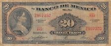 Mexico 20 Pesos 1965 P-54l Serie BAU Prefix Z Banknote Cir
