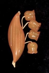 VTG ESTONIA Baltic Amber LILY OF THE VALLEY BROOCH SIGNED - Picture 1 of 10