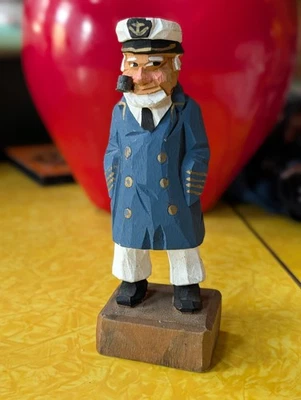 Vintage Wood Hand-carved Sailor Seaman Sea Captain with Pipe  - Image 1 of 4