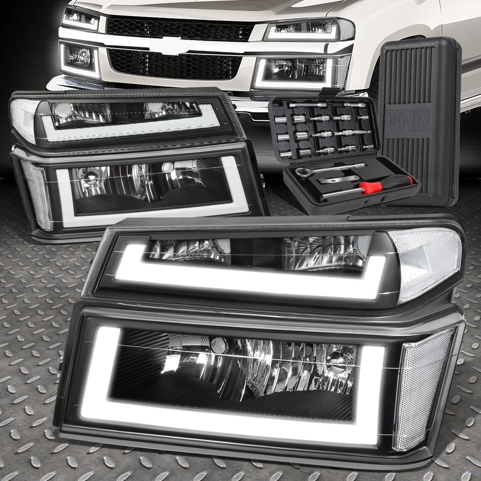 PARA 04-12 COLORADO CANYON LED DRL PRETO/CLARO FAROL LÂMPADAS DE PARA-CHOQUE + CONJUNTO DE FERRAMENTAS - Imagem 1 de 4