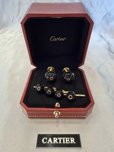 MAGNIFICENT CARTIER ALDO CIPULLO 18K GOLD RUBY ONYX DRESS SET WITH BOX - Picture 1 of 11