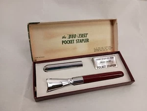 Vintage DUO FAST Pocket Stapler Pen Chrome Pocket Clip in Box Mini Stapler - Picture 1 of 6