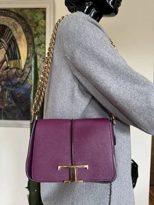 Tod's T Timeless Mini Buffalo Leder Crossbody Bag Tasche Lila wie neu - Bild 1 von 16